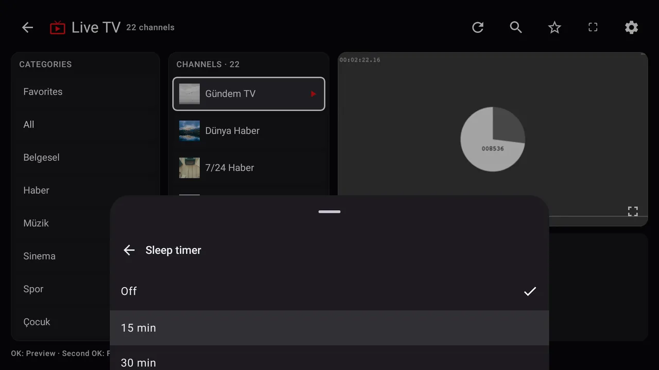 Android TV uyku zamanlayıcısı